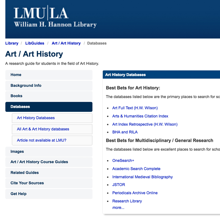 LMU LibGuide for Art and Art History.